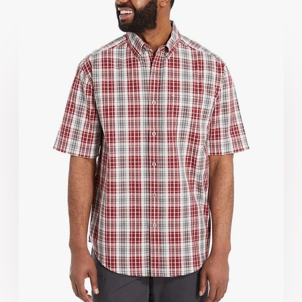Wolverine NWT Men’s Size L Mortar Short Sleeve Dark Brick Red Plaid Casual Shirt